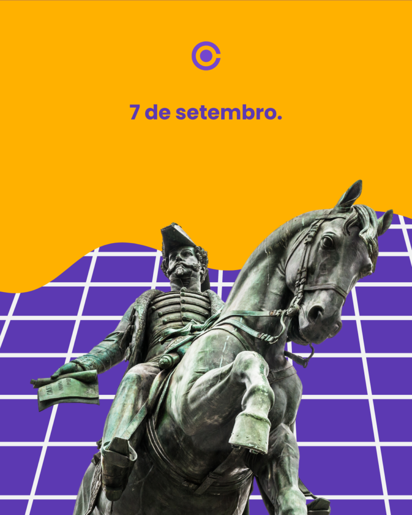 7 de setembro. foto de Dom Pedro I sentado em seu cavalo.